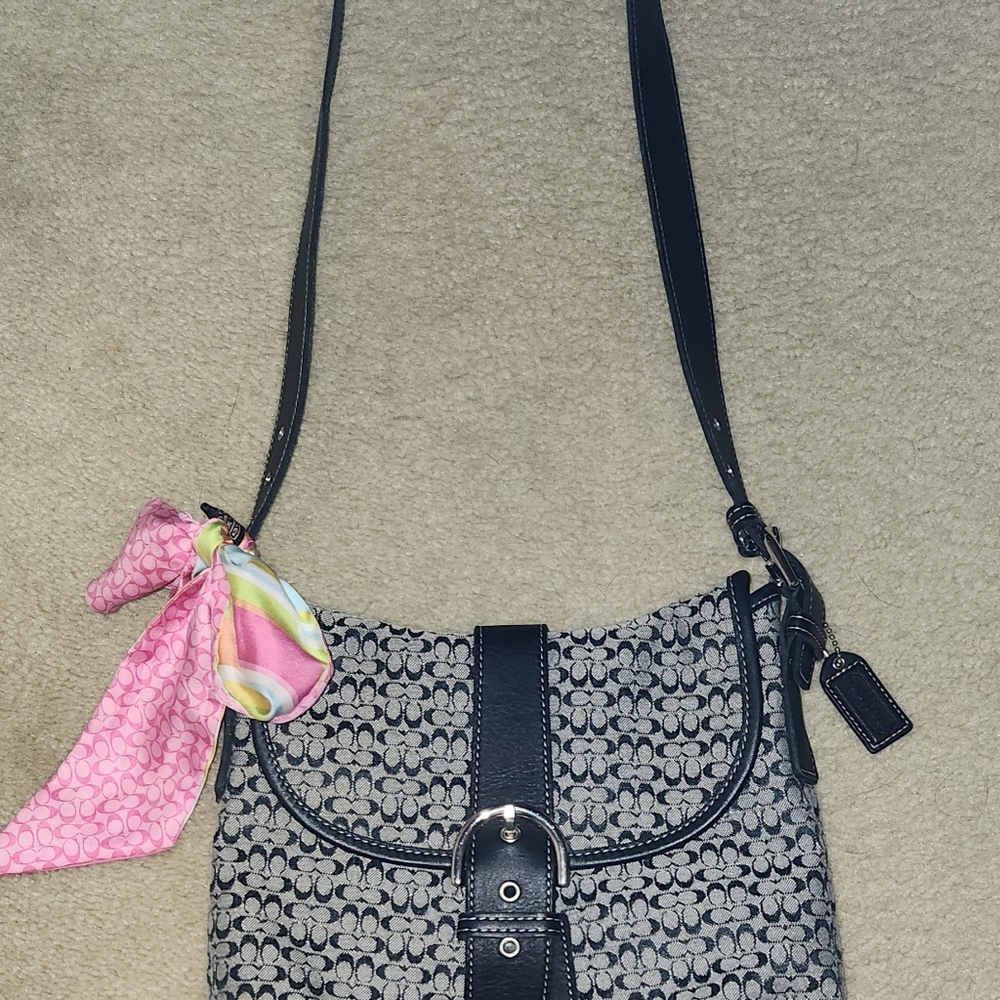 VINTAGE COACH 6376 buckle Women's Signature Crossbody Bag Black Gray Jacquard - Picture 7 of 16
